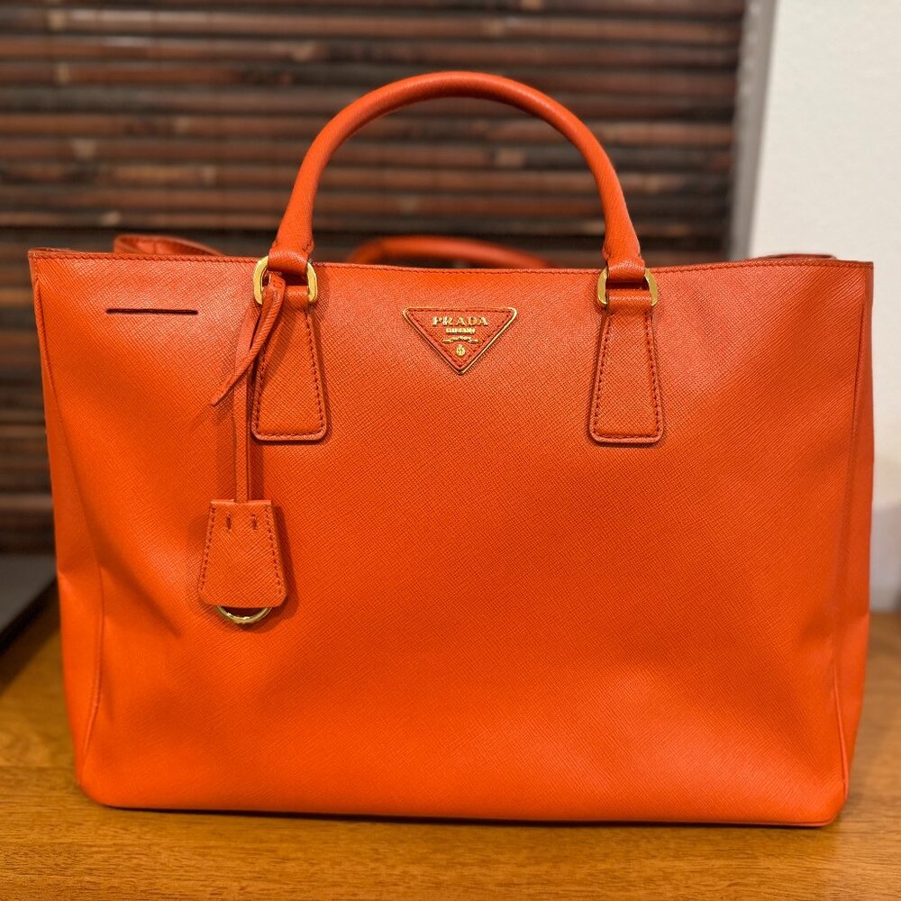 Authentic Prada Saffiano Orange Lux Papaya Tote Bag. PRADA. Orange. Women's Bags